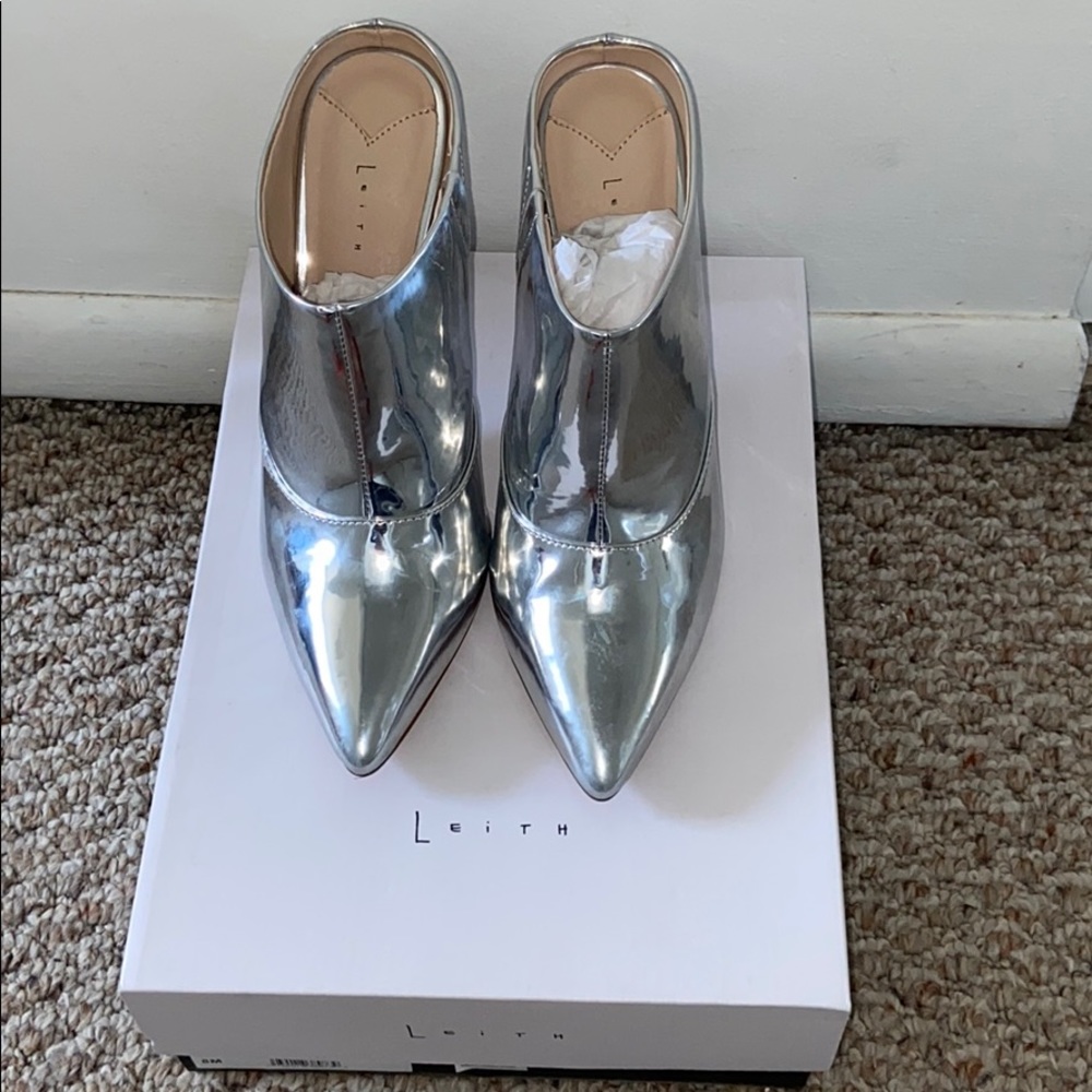 Silver Faux Leather Mules